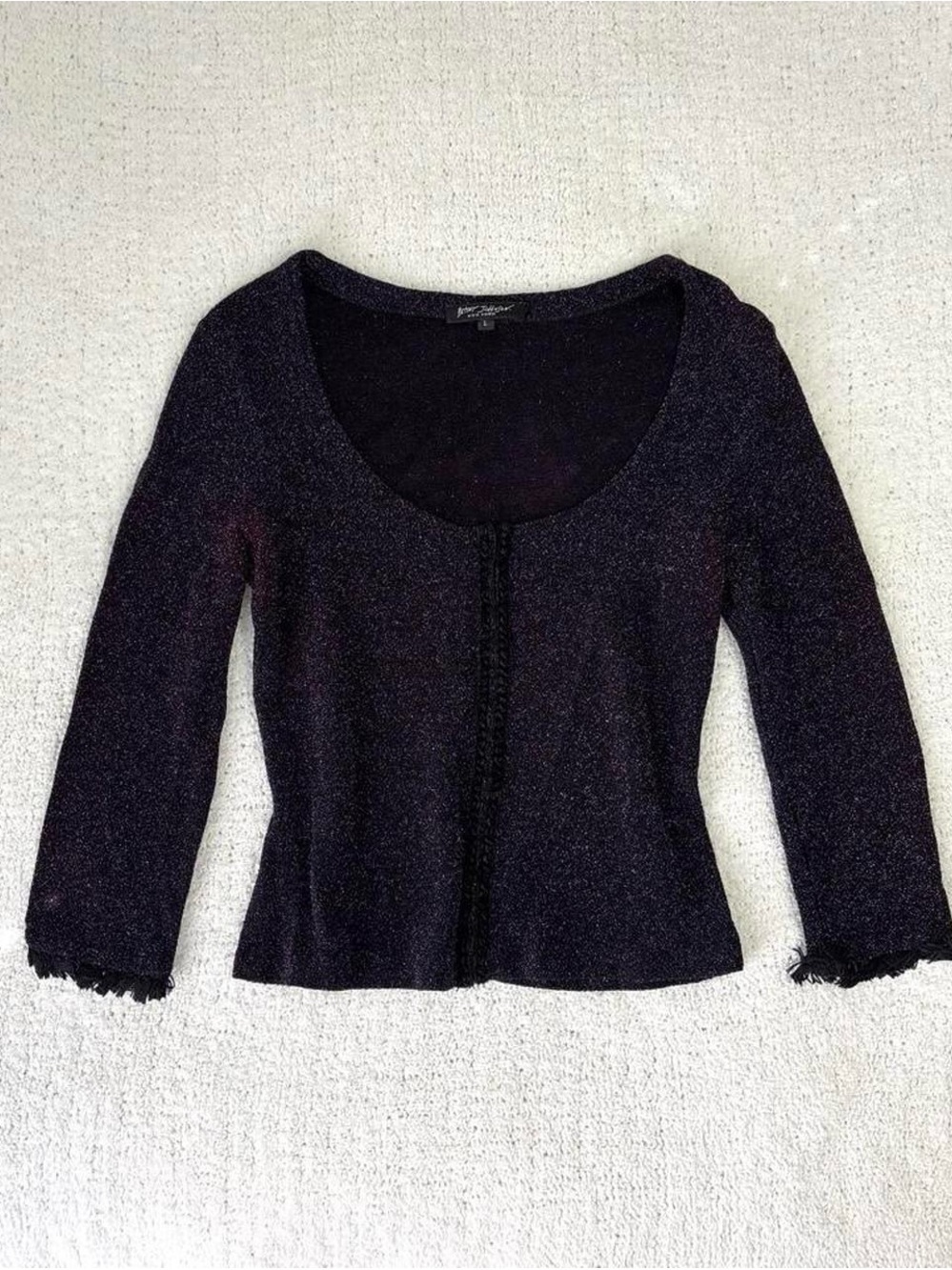 Vintage Betsey Johnson sparkly hook & eye corset top with fringe cuffs